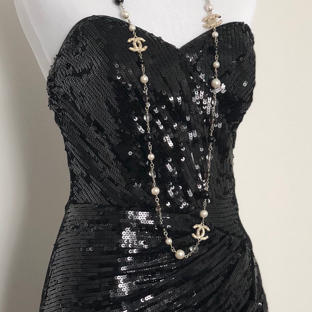 Lipsy London black sequin strapless dress